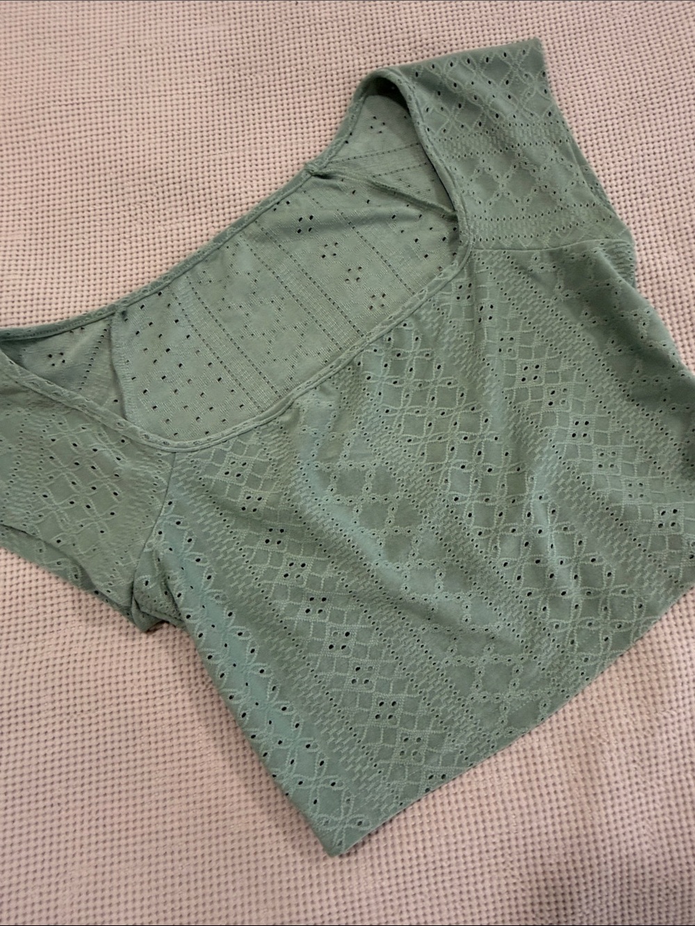 Eyelet Knit Scoop Neck Top - Sage Green